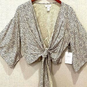 Japna Blouse Tie Front Kimono Sleeve Convertible Top